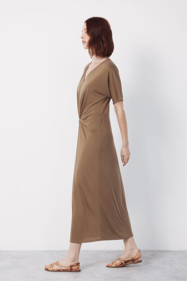 Cortefiel Vestido largo nudo Kaki