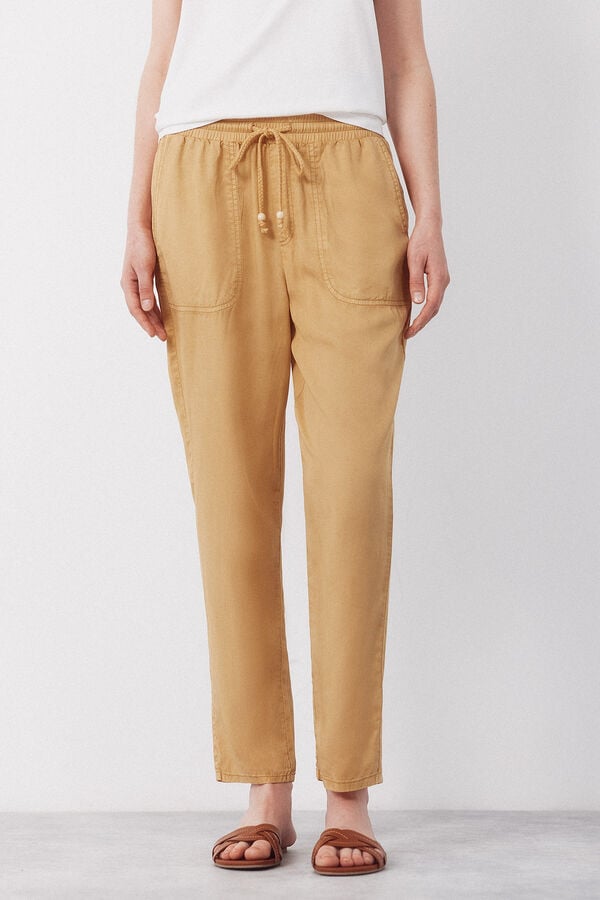 Cortefiel Tencel fluid trousers Gold