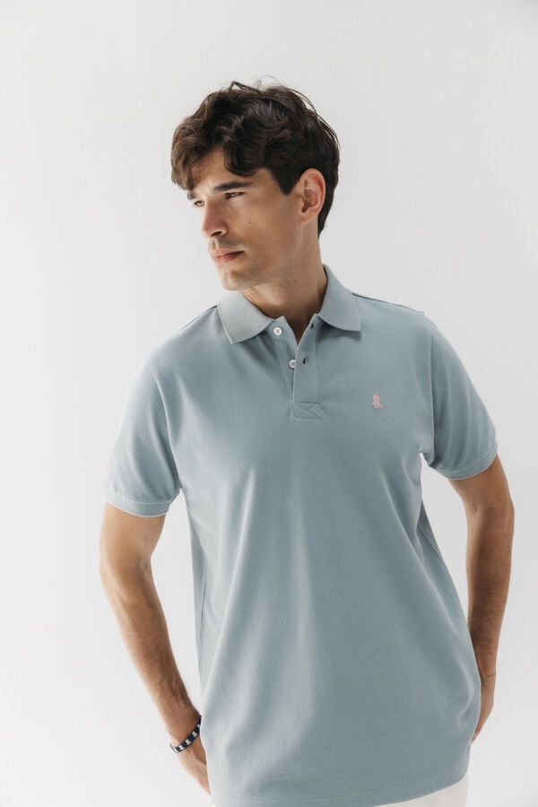 elPulpo Polo lavado bordado a contraste Azul