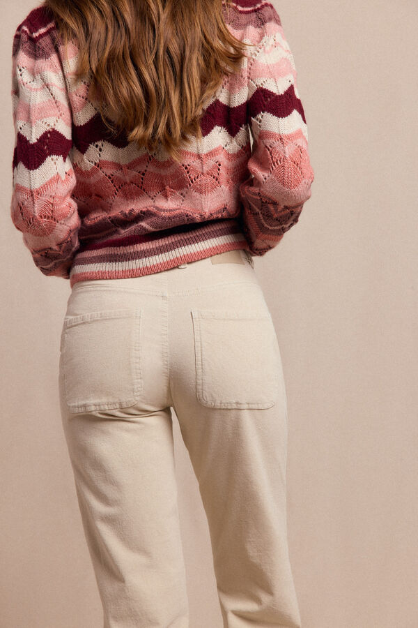 Slowlove Calças de veludo cotelê Ecru