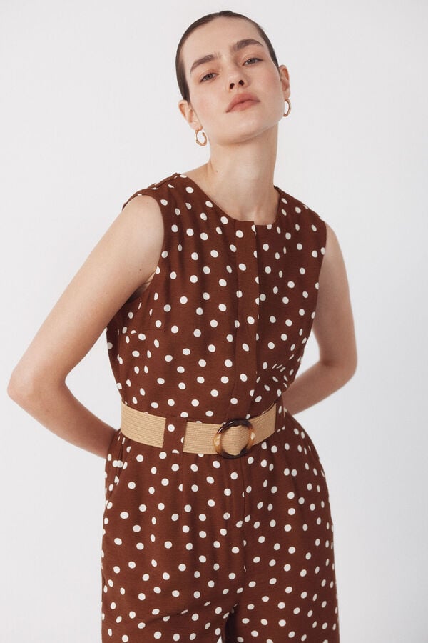 Cortefiel Belted jumpsuit Printed beige