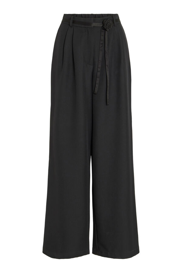 Vila Calça social de pernas largas com cinto de flores Preto