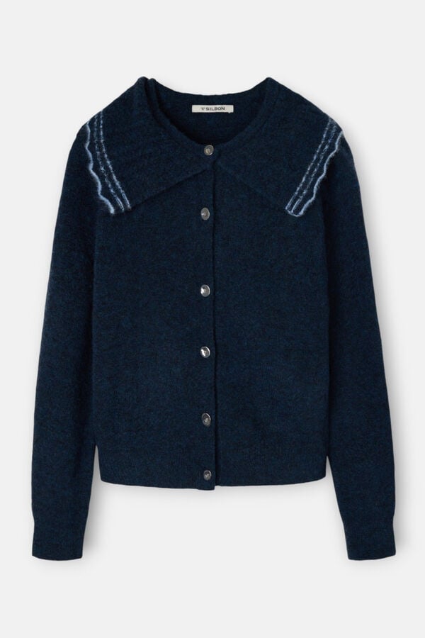 Silbon Casaco de malha com gola gola contrastante Azul