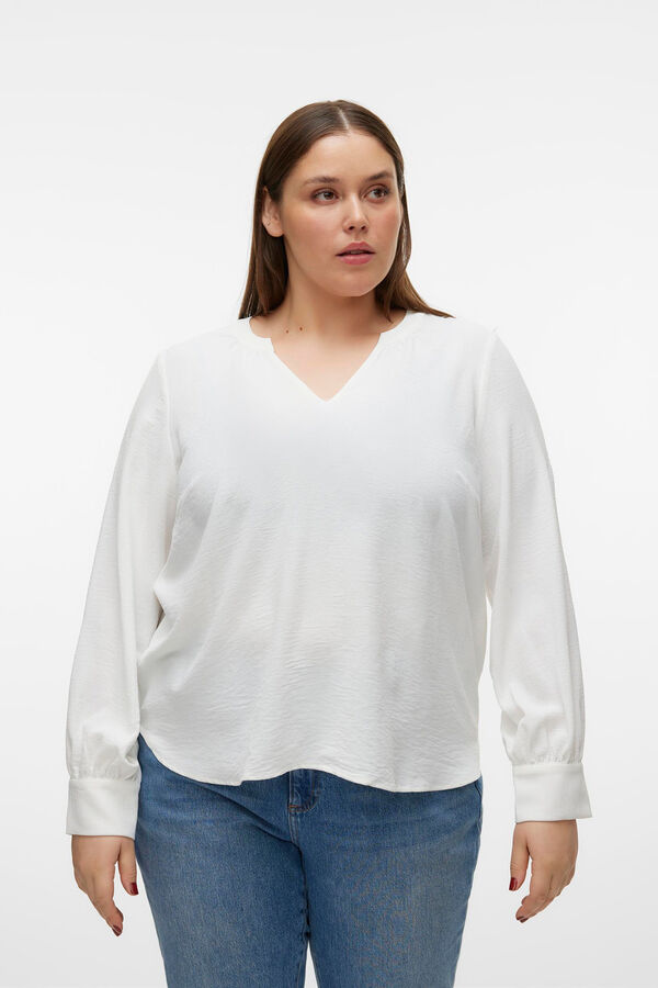 Cortefiel Curve long-sleeved V-neck top White