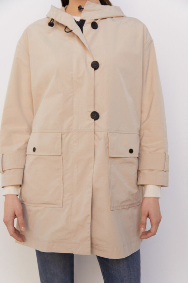 Cortefiel Long water-repellent parka Ivory