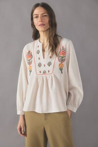 Cortefiel Contrast embroidery blouse White