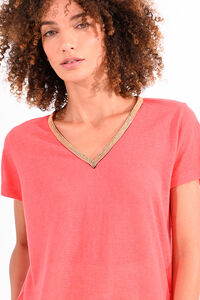 Cortefiel Camiseta de mujer de manga corta con detalle en el escote Naranja