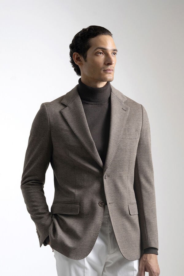 PuroEGO <br>Blazer xadrez galês slim fit Castanho