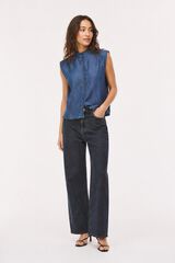 Vila Blusa sem mangas em tencel Azul