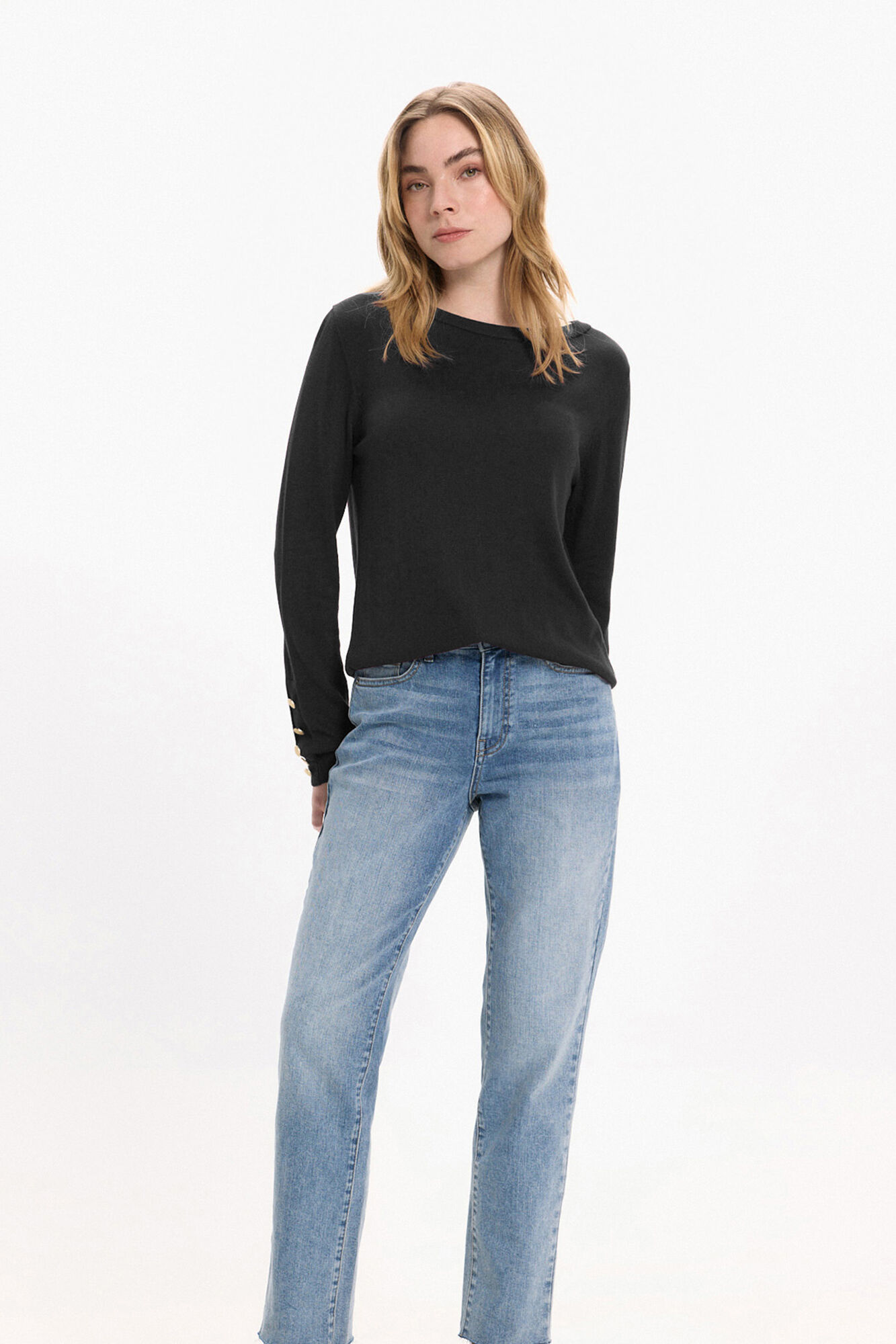 Vila Jersey de viscosa con botones en los pu&ntilde;os