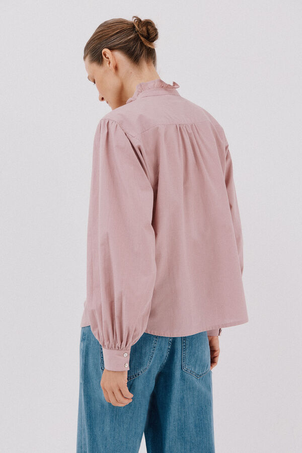 Cortefiel striped blouse with ruffled neck Pink