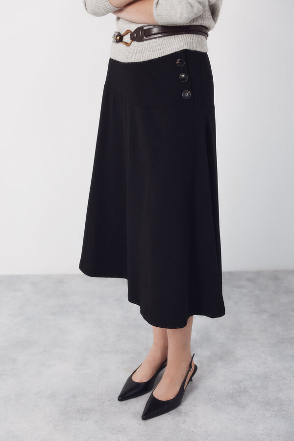 Cortefiel Flared skirt with buttons Black