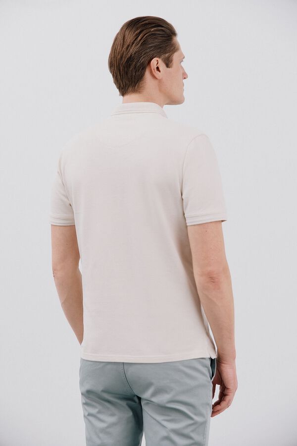 Cortefiel Open neck structured polo shirt Ivory
