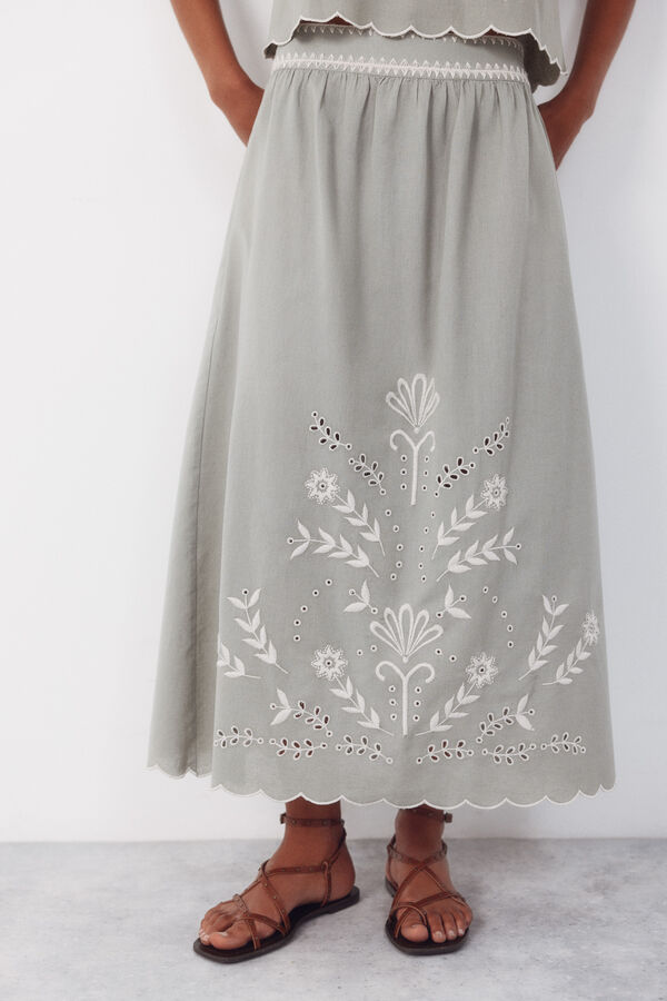 Cortefiel Embroidered skirt Printed green