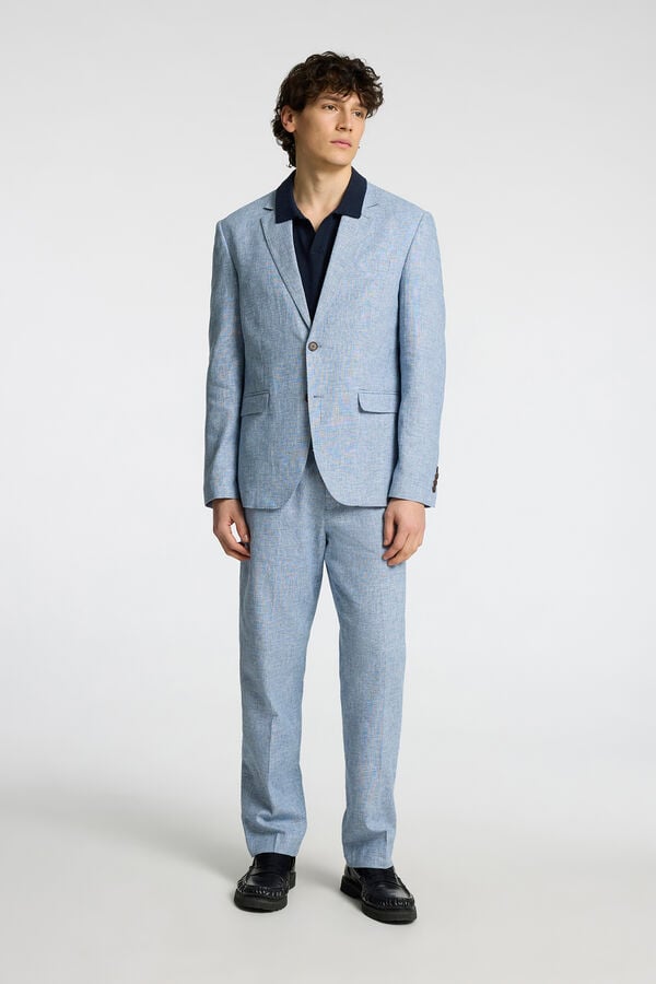 Selected Linen jacket with flap Blue