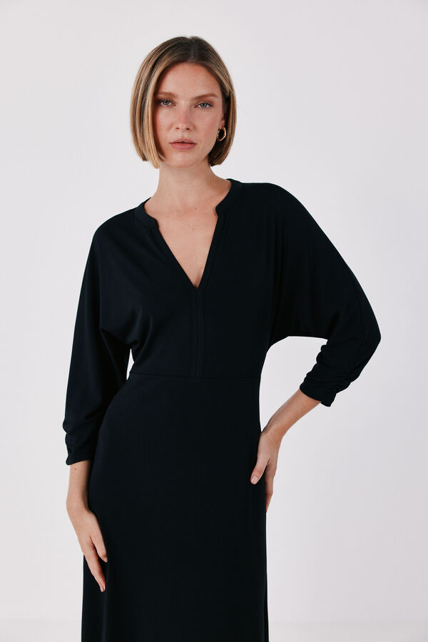 Cortefiel Vestido fluido el&aacute;stico Preto