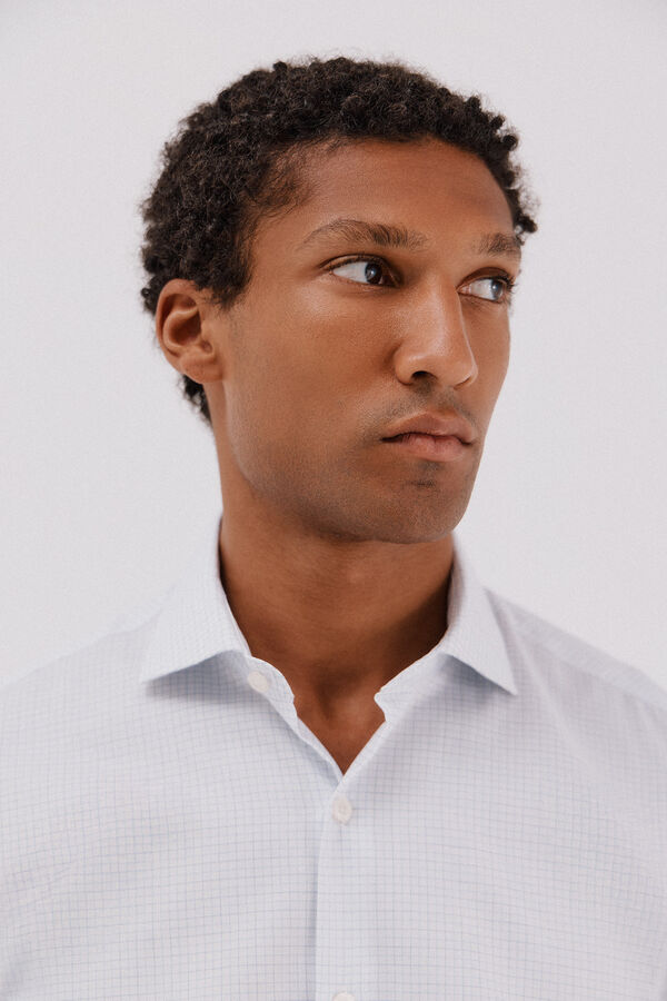 Cortefiel Easy-iron checked dress shirt Blue