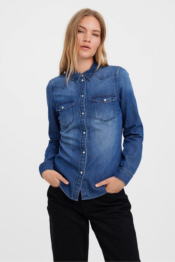 Vero Moda Camisa de manga comprida em denim Azul