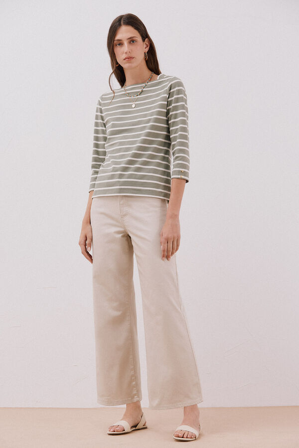 Cortefiel Essential boat neck T-shirt Printed green