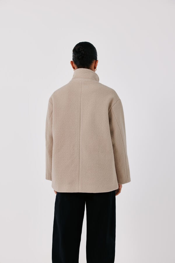 Cortefiel Short funnel neck coat Nude