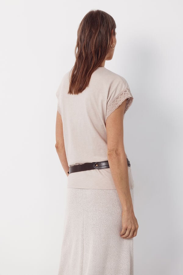 Cortefiel Slub t-shirt with trim Beige