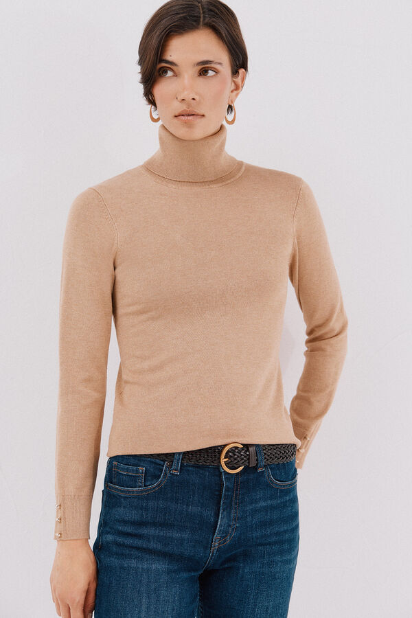 Cortefiel Jersey cuello vuelto Beige