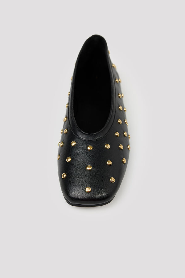 Cortefiel Leather studded ballet flats Black