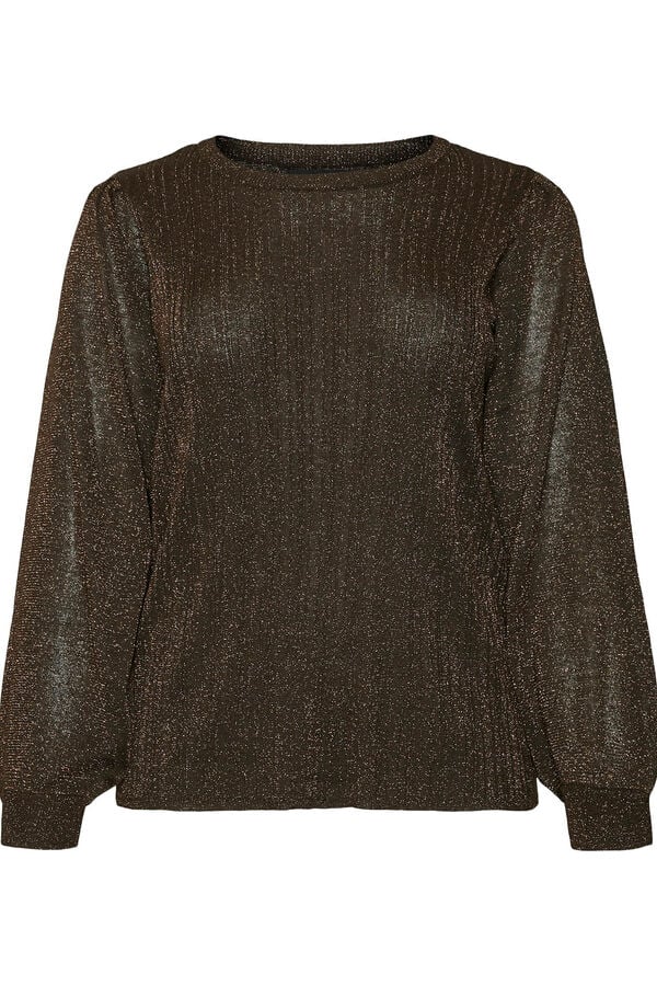 Cortefiel Long sleeve top with lurex plus size  Dark brown