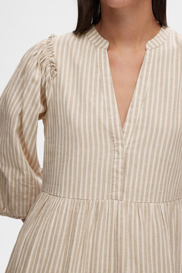 Cortefiel Short shirt dress made with organic linen. White