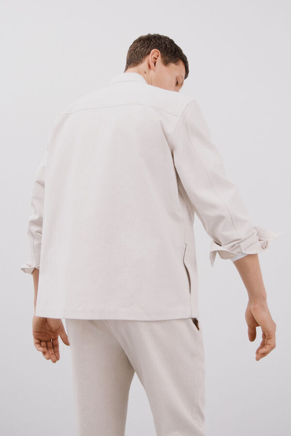 Cortefiel Coordinated cotton linen overshirt Beige