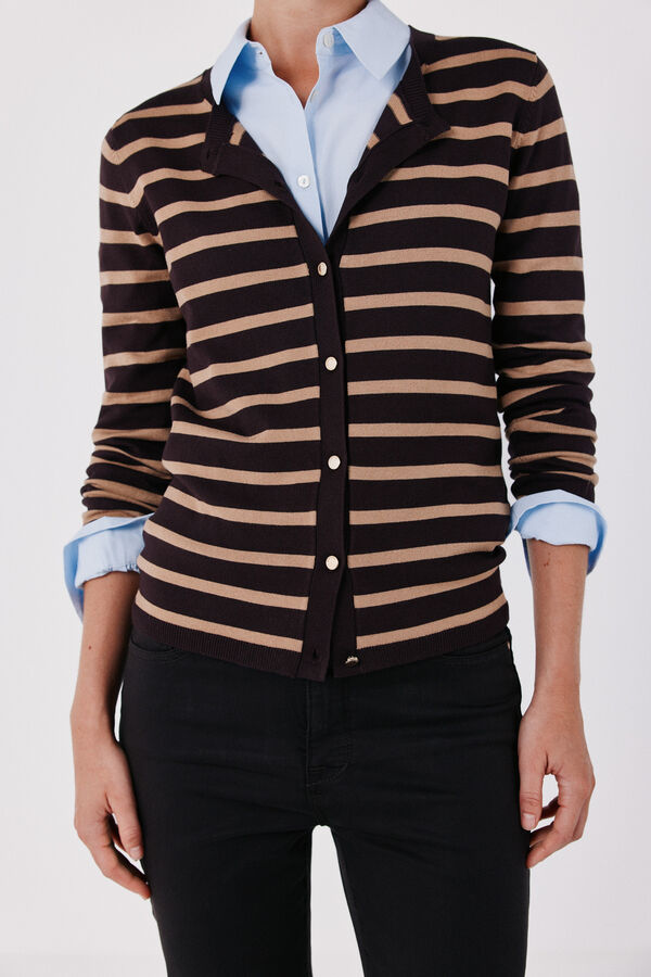 Cortefiel Striped knit jacket Dark brown