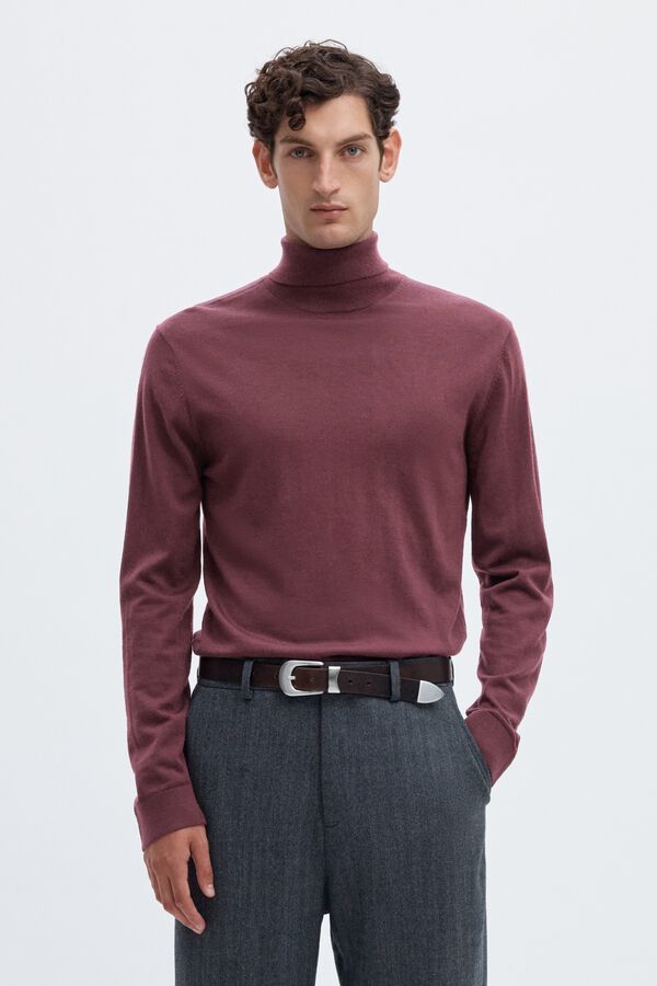 Selected Camisola gola alta 100% l&atilde; merino Vermelho