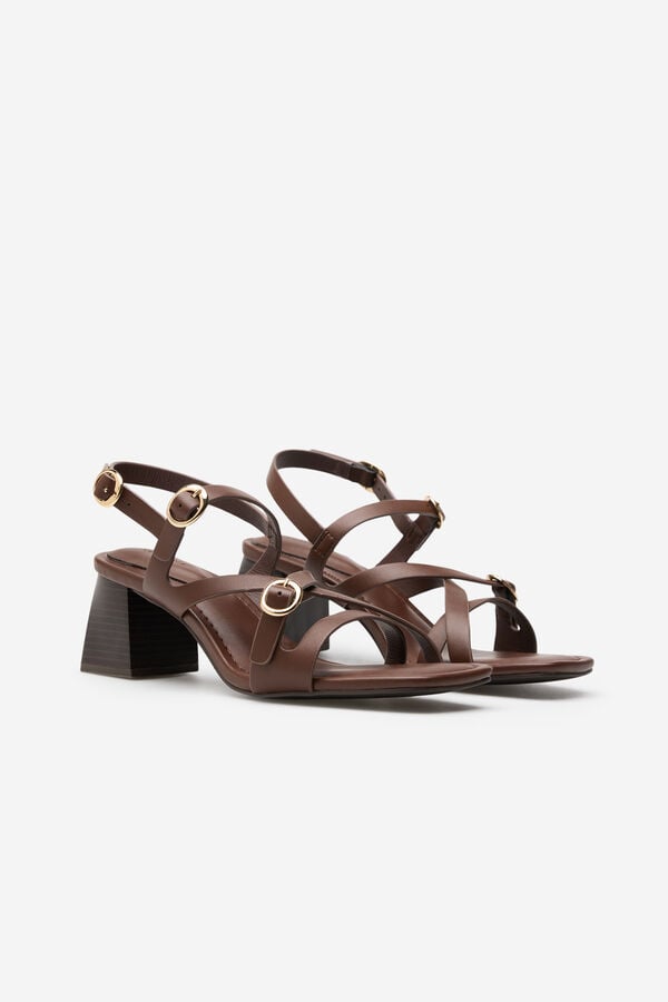 Cortefiel Heeled strappy sandal Dark brown