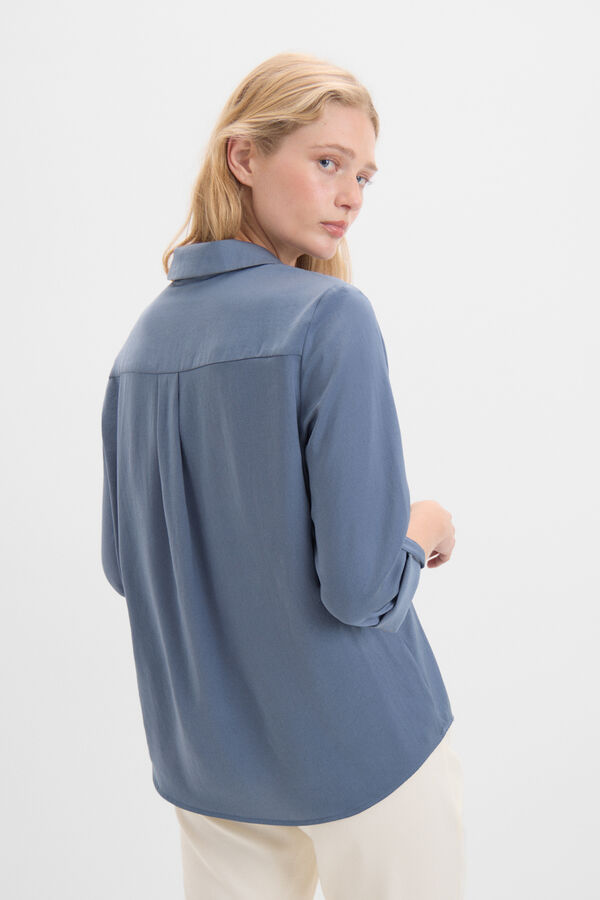 Cortefiel Satin blouse with lapel collar Blue