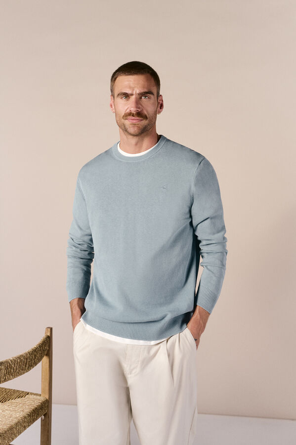 OOTO Camisola gola redonda em algod&atilde;o lavado Azul