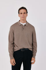 Cortefiel Cotton cashmere knit polo neck jumper Beige