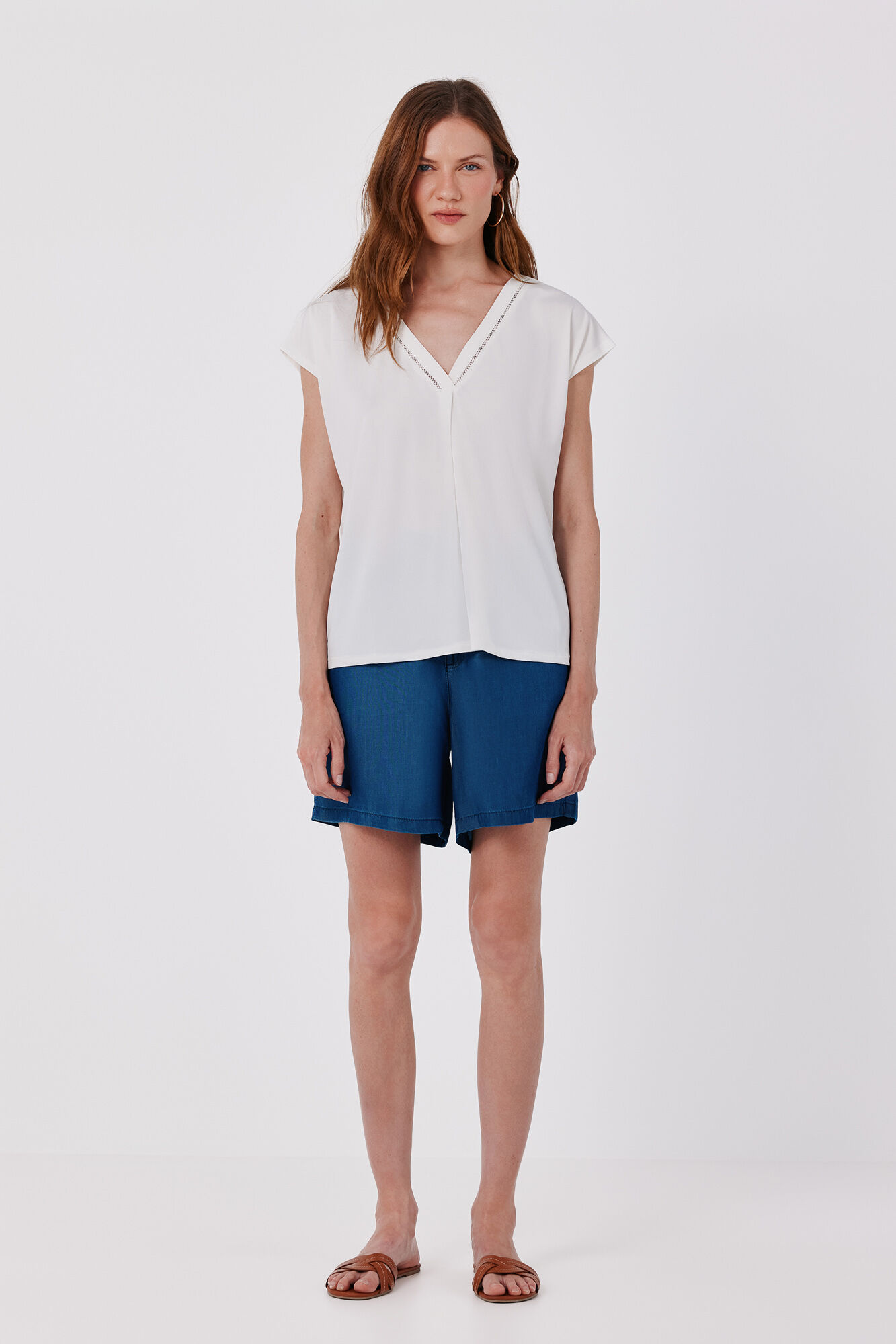 Cortefiel V-neck T-shirt with lace detail
