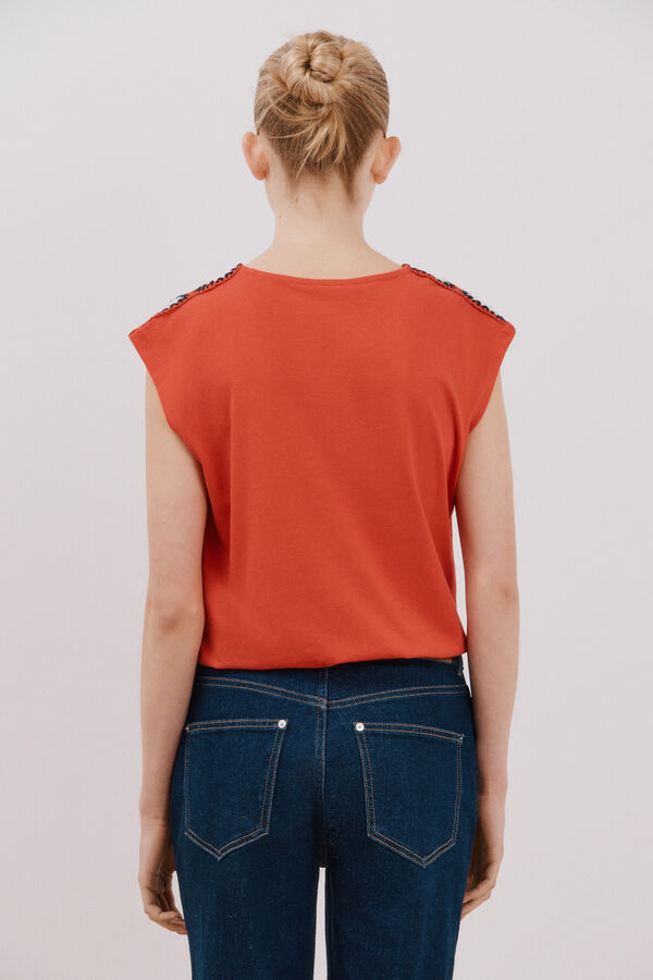 Cortefiel T-shirt detalhe crochet Vermelho