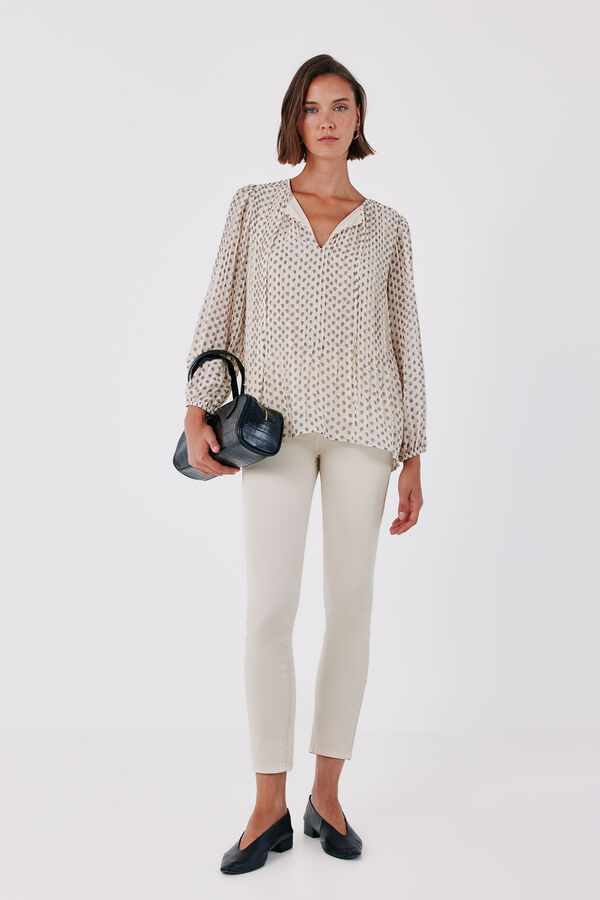 Cortefiel Pleated tie blouse Printed white