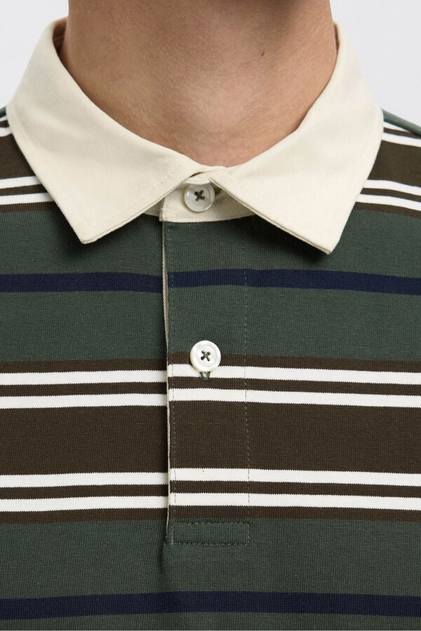 Selected Polo estilo rugby 100% algodón orgánico. Verde oscuro