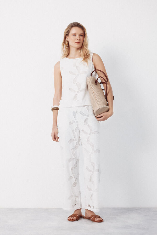 Cortefiel Embroidered trousers White
