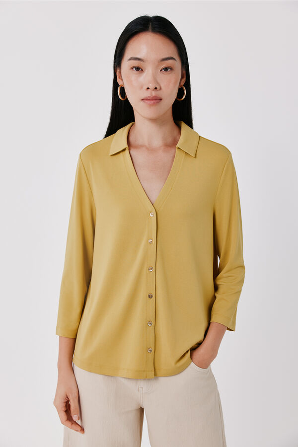 Cortefiel Stretch shirt with buttons Yellow