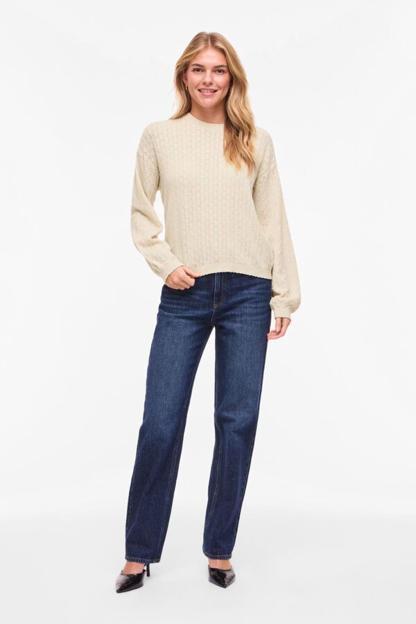 Vila Camisola de malha pointelle com viscose Tostado