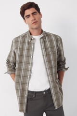 Cortefiel Checked poplin shirt Kaki