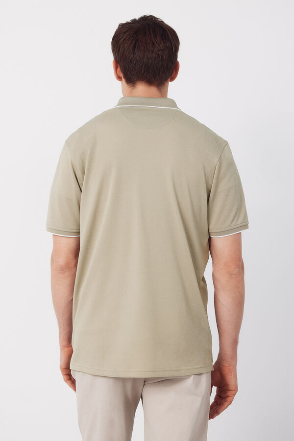 Cortefiel Coolmax&reg; jacquard collar polo shirt Beige