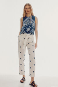 Cortefiel Embroidered trousers Printed white