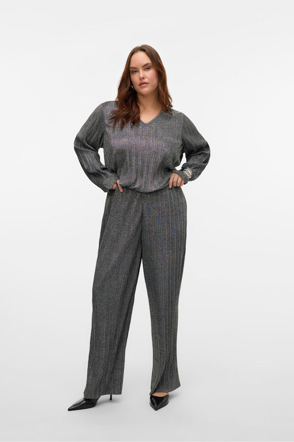 Vero Moda Curve Top lúrex manga larga talla grande Gris