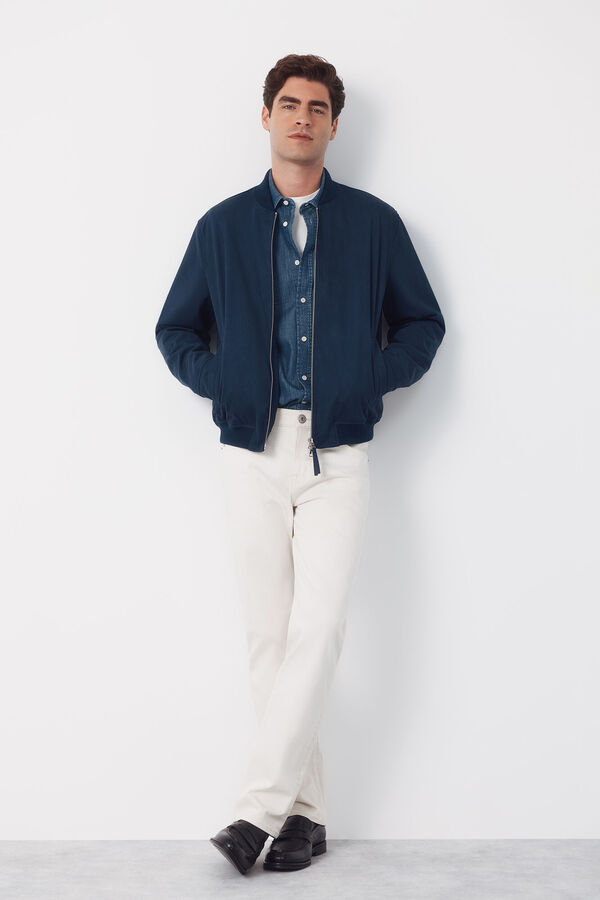 Cortefiel Faux suede bomber jacket Navy