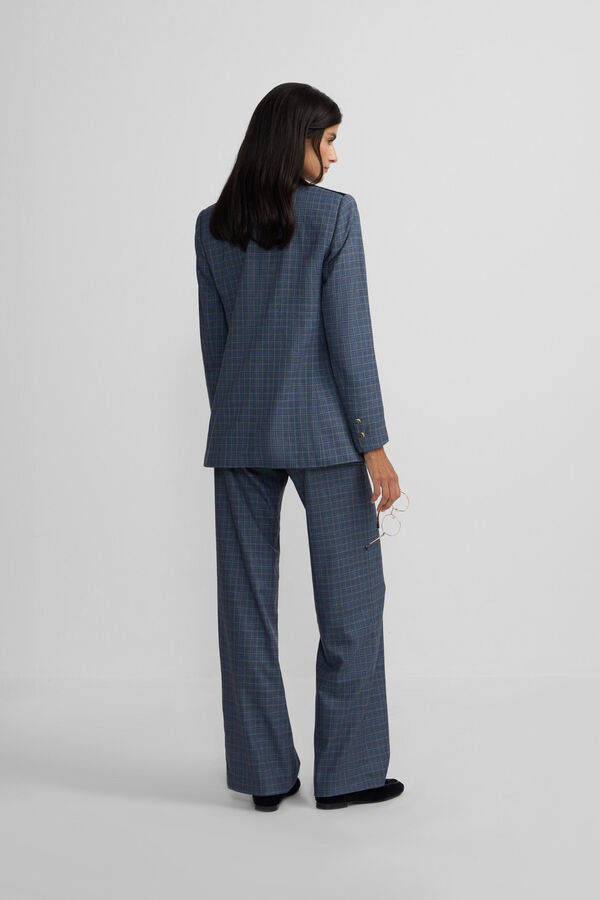 Silbon Detalhes xadrez de veludo americano Azul
