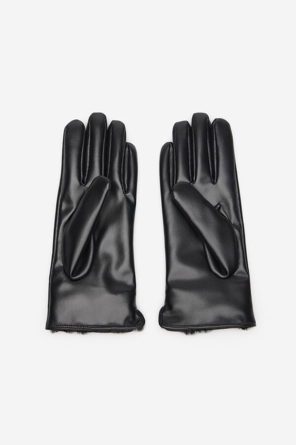 Cortefiel Fur effect glove Black